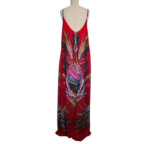 Celestino Red Patterned Flowy Maxi Dress M L - Picture 3 of 8